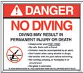 No Diving signs, which are provided and should be installed in accordance with instructions included on the coping or liner, where they are clearly visible; 3.