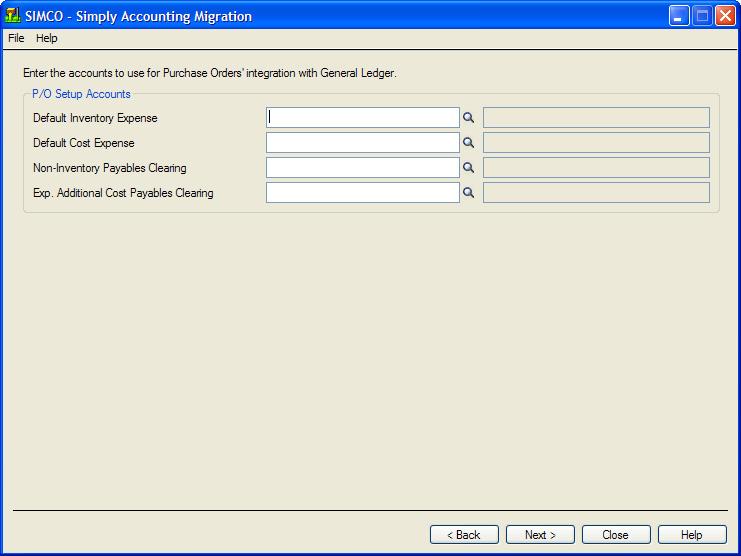 Run the Simply Accounting Migration Program Note: You cannot specify an account that is a group account in Simply Accounting for any of the clearing accounts. You must specify a sub group account. 15.