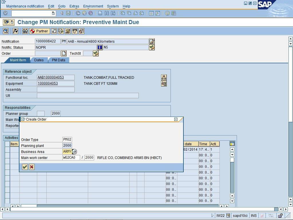 Display Service Schedule - Create Work Order (/ISDFPS/DISP_EQU_SIT) Page: 11 of 19 Create Order (Dialog Box) 17.