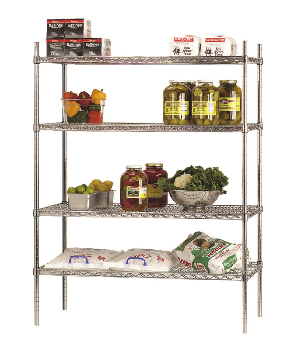 Personal storage o Heated environments o Warehouse use o Retail Quick Assembly Regency Space Solutions NSF Listed wire shelving is easy to assemble using split