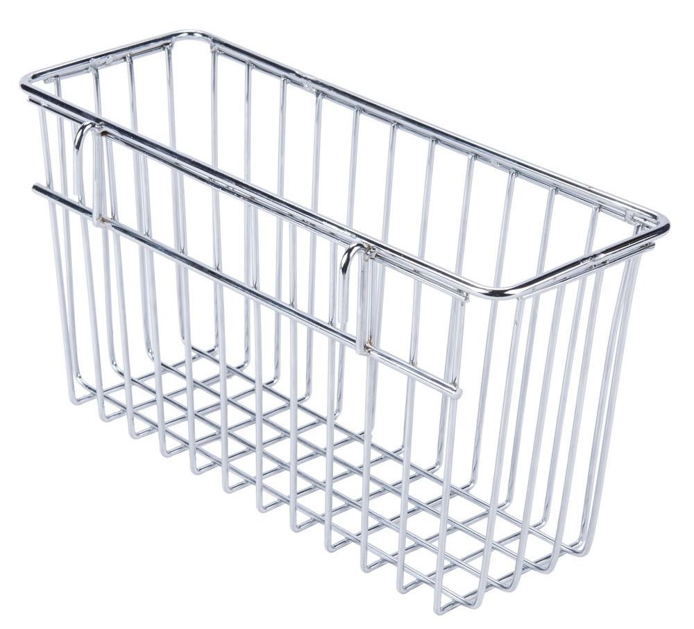 Storage Baskets These Regency chrome storage baskets are designed to easily install onto your wire shelving unit. Ideal for storing extra equipment parts, cooking utensils, and other loose items.