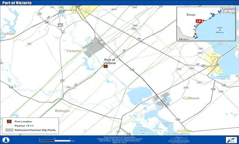 PORT AT-A-GLANCE Port of Victoria Victoria, Texas The Port of Victoria is located approximately 80 miles northeast of Corpus Christi and recent expansions should significantly increase the tonnage