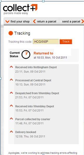 4. The website will return the tracking information for your parcel.