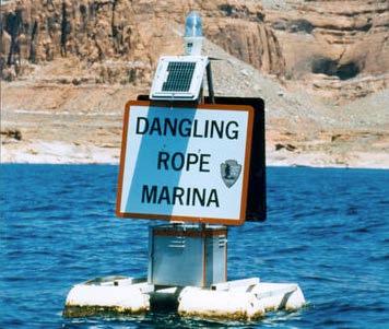 The Dangling Rope Marina on Lake Powell in Utah, USA, is only accessible by water.