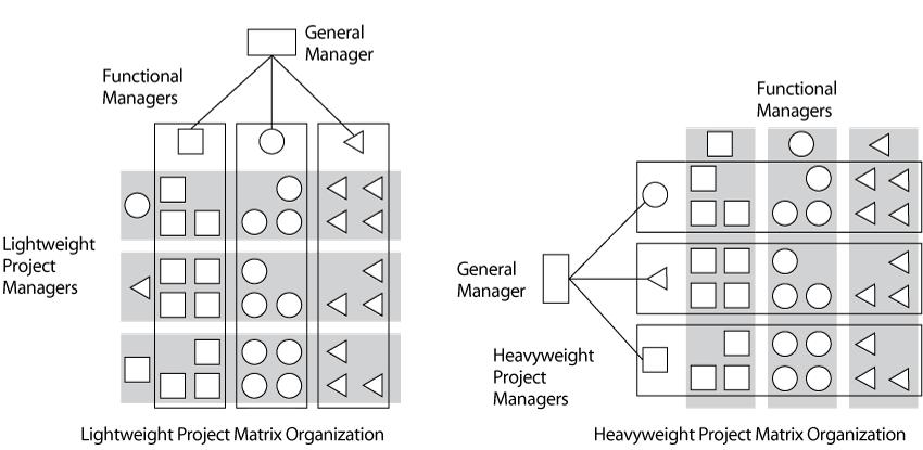Matrix organization Hybrid of functional and project organizations individuals are linked to others according to both the projects they work on and their function.