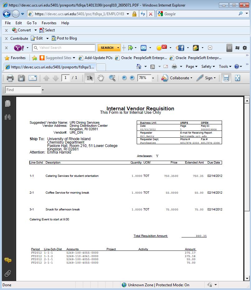 To print a copy click on Once you have previewed and/or printed the requisition, close