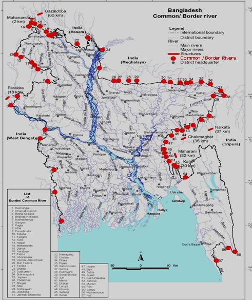 BANGLADESH Transboundary Rivers There are more than 300 rivers in Bangladesh of which 57 are transboundary rivers: 54 are common