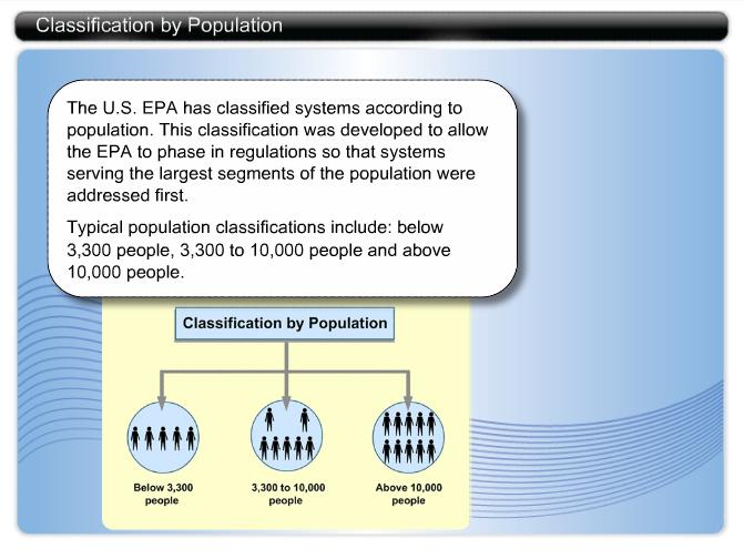 Classification by Population The U.S. EPA has classified systems according to population.