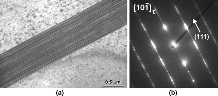 Fig. 9 (a) Multibeam BF TEM micrograph and (b) corresponding SAD (see text for details). Fig.