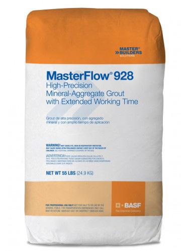 MASTERFLOW 928 High-precision mineral-aggregate grout with extended working time. A hydraulic cement-based mineral aggregate nonshrink grout with extended working time.