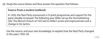 in Germany and the Cold War Question Technique Part (d), 10 marks The source will always be from a textbook.