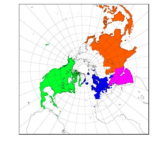 EMEP hemispheric model calculations sourcereceptor relationships between continents Polar stereographic grid 100x100km 2, 20