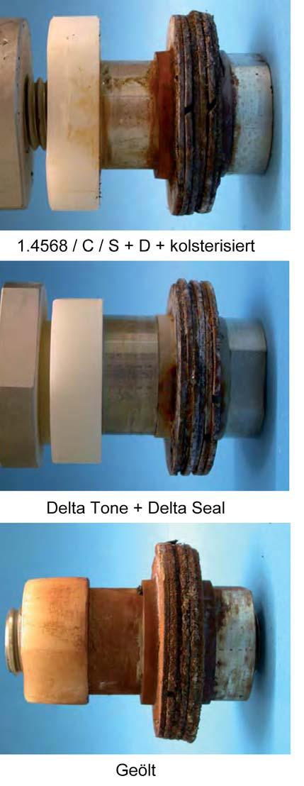 The variant with the water-dilutable lacquer and the chemically nickel-plated variant display the same problem of a locally permeable coating. The oiledonly disc spring corroded heavily.