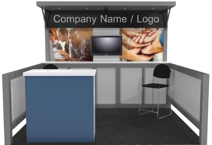 Full-color graphic panels o Header with company logo, two back walls, front counter or peninsula counter. Exhibitor to provide artwork, SAP/ASUG to produce.