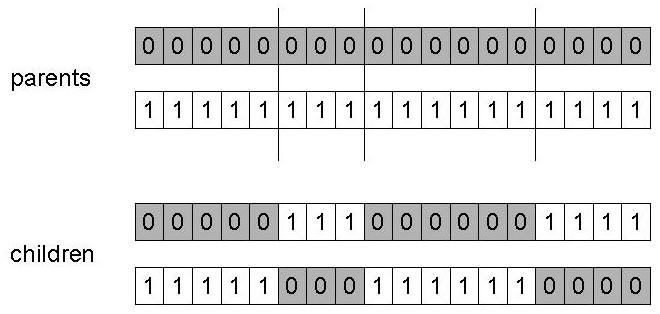 Binary Representation: n-point crossover Choose n random crossover points Split along those