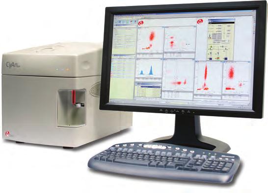 CyAn ADP Data Sheet Excitation lines 2 or 3 Lasers Optical parameters Maximal processing speed Sample flow rate Quartz cuvette Compensation Signal resolution 488 nm, 635 nm, 405 nm FSC, SSC and 7 or