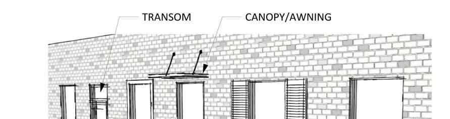 c. Canopies, shutters, or awnings, proportional to window size. d. Recessed inset from the front façade by at least two inches (2 ). E. Materials. 1.