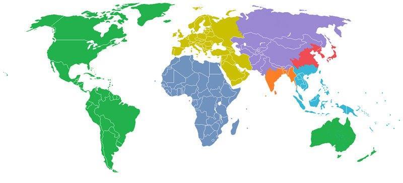World Divided Into 7 Regions,