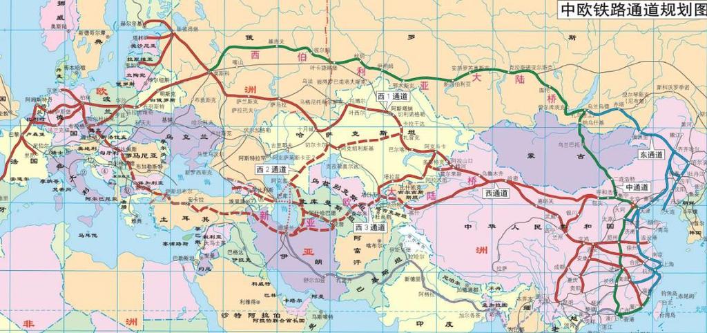 Three China-Europe Corridors West Corridor via Alashankou; Middle Corridor via Erlianhaote; East