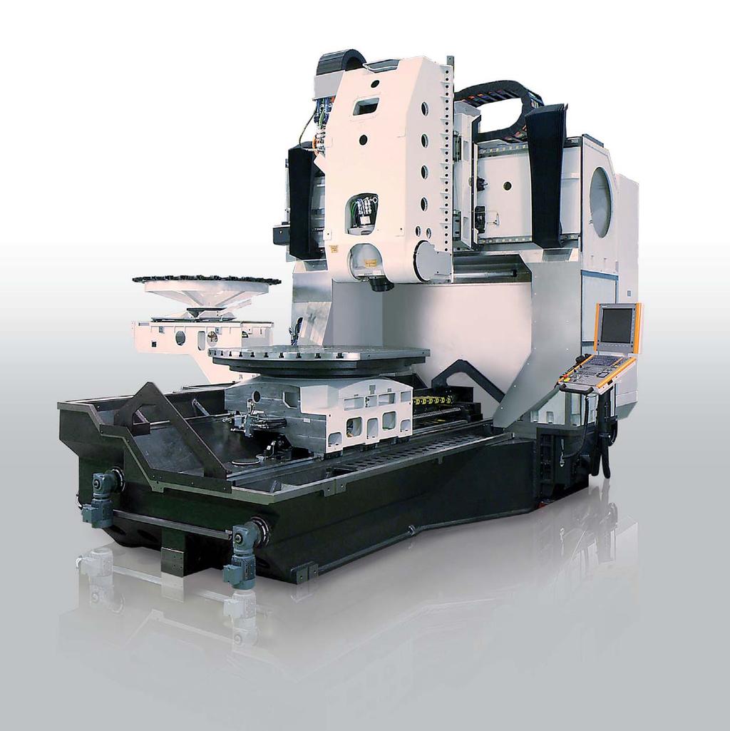 Low temperature influences due to the interconnected mechanical gantry Tool magazine for 30 to 238 tools The machine bed is cast out of one piece and stands on 3 main feet.