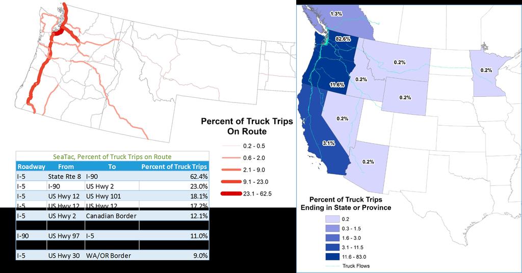 Figure 28: Seattle-Tacoma (Sea-Tac) International Airport Routes and Trip Ends for Trucks Air cargo departing the Seattle-Tacoma International Airport by truck traveled almost exclusively on I-5 to