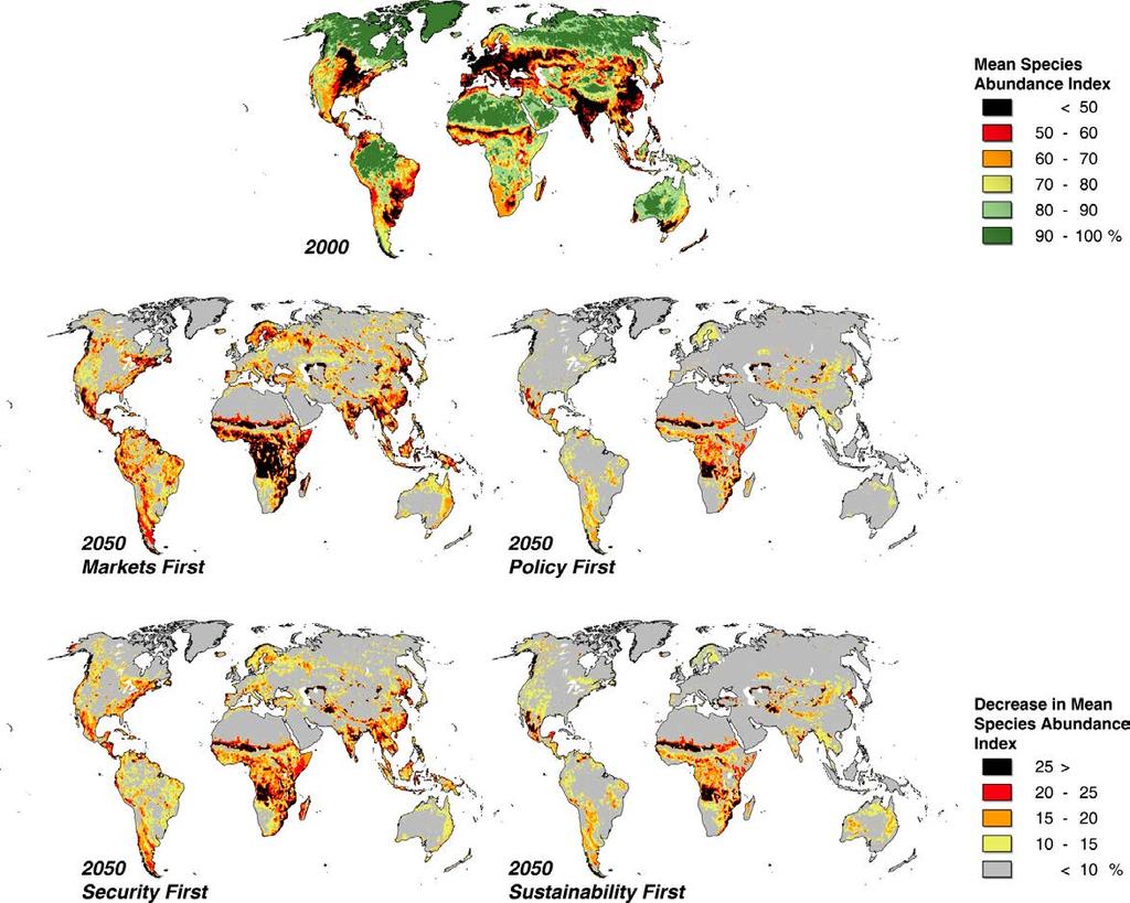 Global Background Economic Drivers, what about the future? MAP: Biodiversity loss: 4 Scenarios for 2050. i.