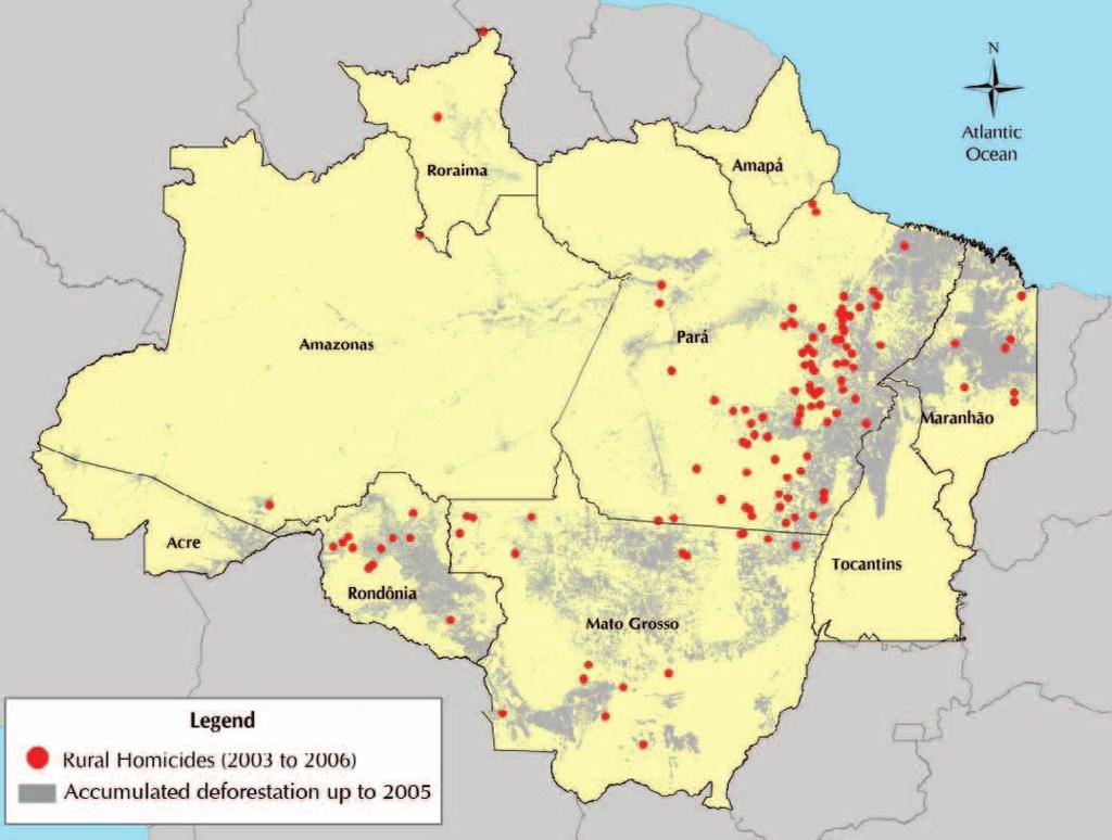 Celentano & Veríssimo BOX 2. Deforestation and Violence in the Amazon The location of rural murders in the Amazon has a significant positive correlation with deforestation level (Figure 5).