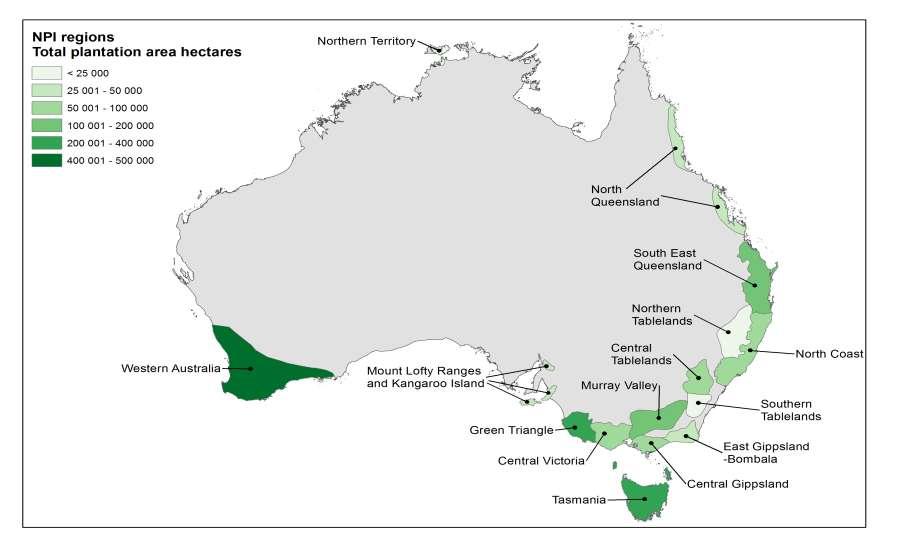 Area (million ha) Australia s plantation estate by National Plantation Inventory regions 2.5 2.0 Hardwood Softwood 1.5 1.
