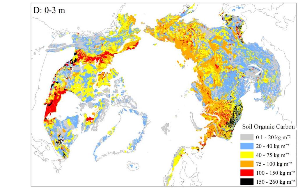 Estimated 1035±150 Pg soil C to 3 m depth in permafrost regions (about
