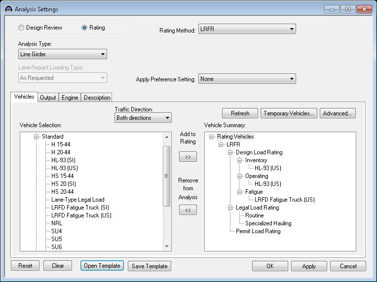 To perform a LRFR analysis, select the View Analysis Settings button on the