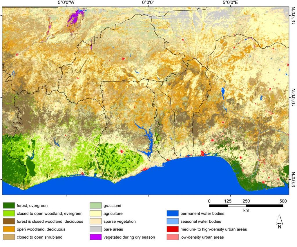 Land cover map using multisensorial mapping (250 m)