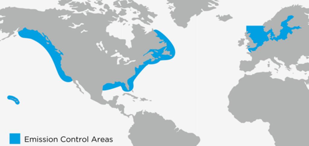 North America coasts, North Sea and Baltic are ECAs.