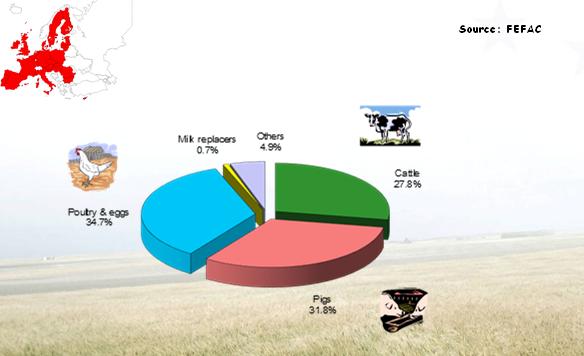 t (per category) EU-28 compound feed production development per category +.2% in 217 vs 216) total in mio.