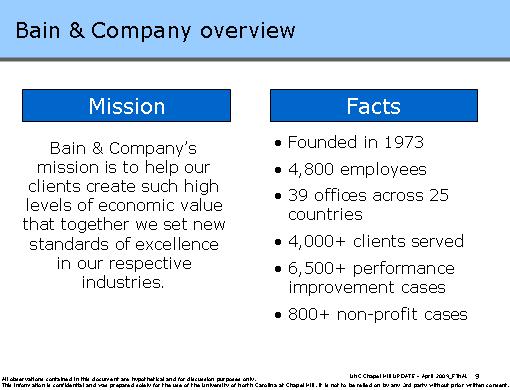 Just a little background on Bain & Company our mission is to help our clients solve complex business problems like the growth and cost