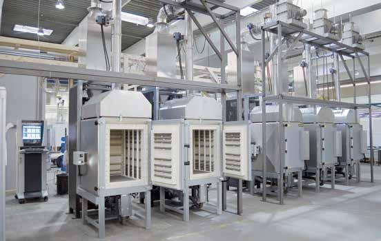 Production system consisting of five combi chamber furnaces N 300/H DB200 with catalytic afterburning Additional equipment Multi-zone control adapted to the particular furnace model for optimizing