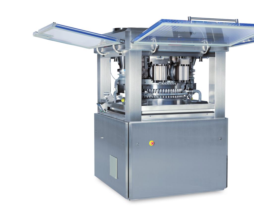 Single-sided production Increased flexibility of double-sided presses Discharge at only one side of the machine + Machine is also