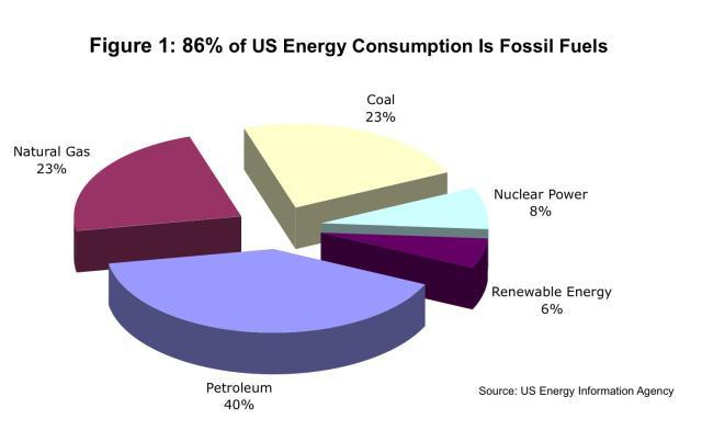 Another 23% is coal, which is the other fossil fuel. Because of its high carbon content, it generates more carbon dioxide than petroleum and natural gas, contributing to global warming.