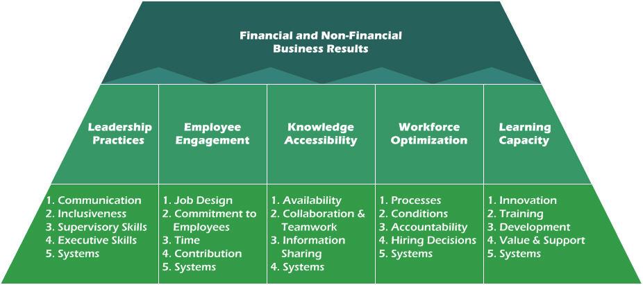 This framework, which is summarized below in Figure 1, measures five major aspects of firms leadership, management, and development practices: 1) quality of leadership practices; 2) practices that