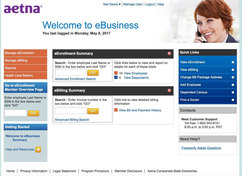 The Welcome to ebusiness page displays. 5.