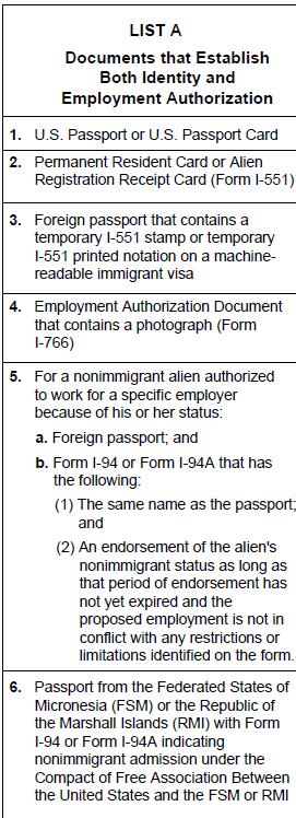 List A List A includes documents that verify both identity and employment