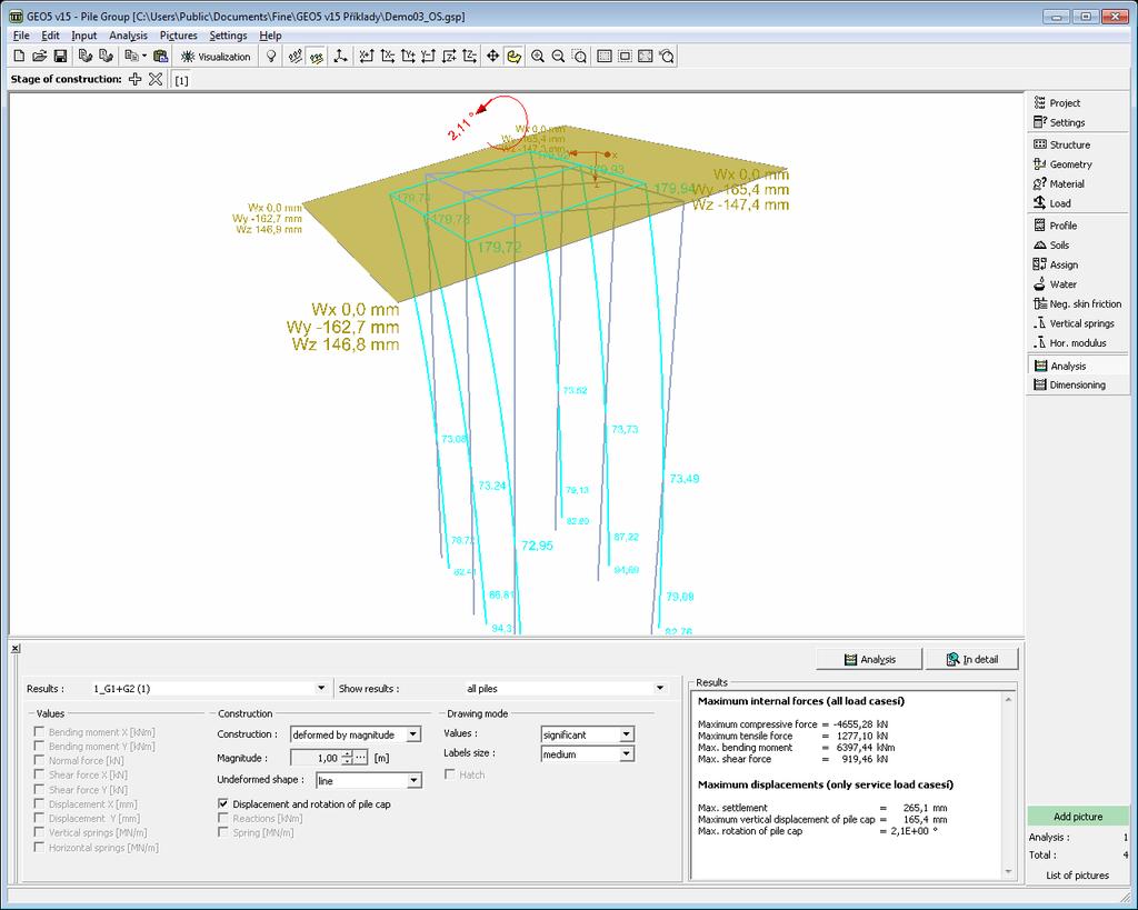 Pile Group - Analysis of Group of Piles (Raft Foundations, Pile Cap) The program performs the analysis of group of piles (raft foundation with a rigid foundation plate)