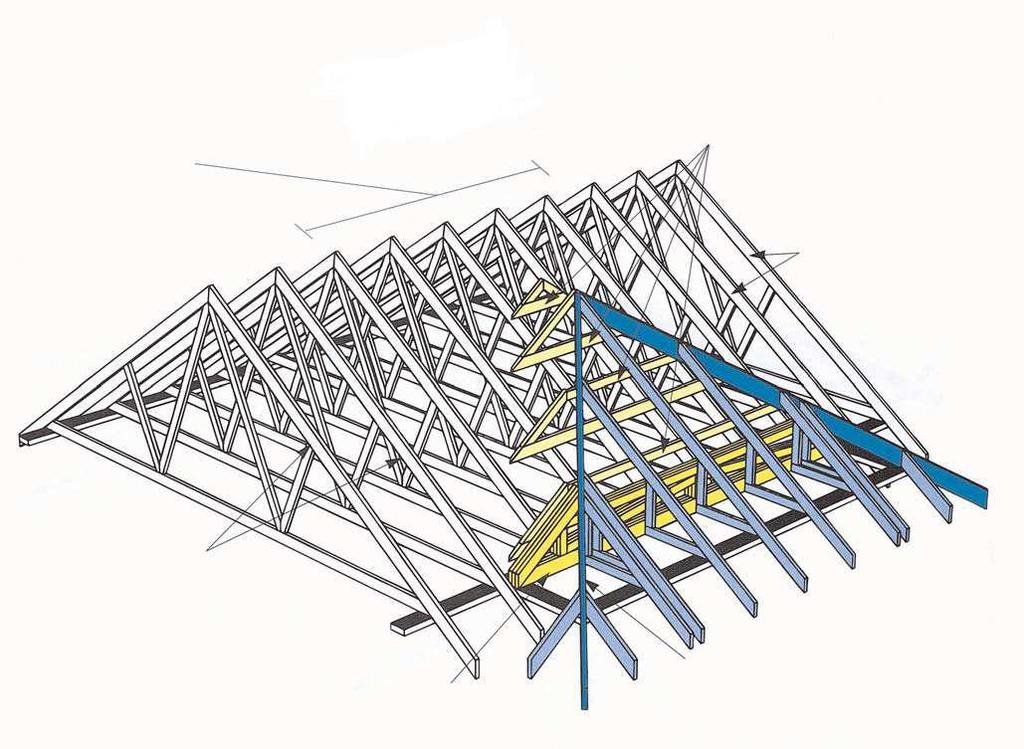 Fig. 3 Typical L return Ridgeboard Lateral bracing Set of multiple mono valley frames (smallest omitted for clarity) Compound girder of flat top trusses permanently fixed together Compound girder of