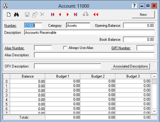 GL Accounts The Account field on the System > Setup Tables > GL Accounts table in Manage must be consistent with the Number field on the Input > General Ledger > Accounts screen in Acomba.