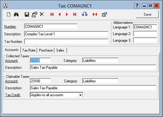 In Acomba you will first need to define Taxes (Agency Xref in Manage), and then map those Taxes to a Tax Group (Tax
