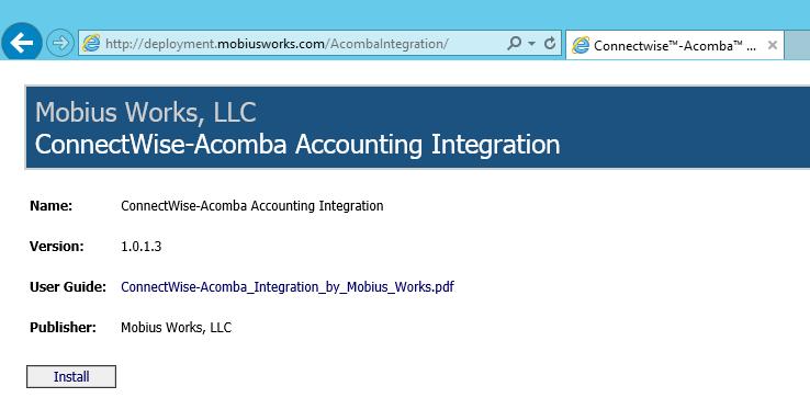 Installation To install the ConnectWise Manage-Acomba Accounting Integration Application,