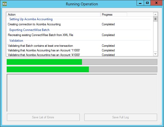 Run the Batch Click Run Export. This will start the export process. Once started, a screen will appear that provides the status of the export process.