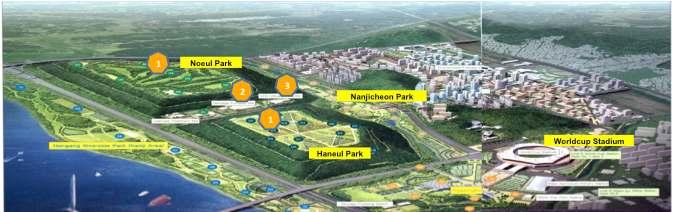 12. Construction of a Landmark Mapo(Seoul) Plant built on Decommissioned Landfill Site Rehabilitated landfill site transformed into a recreational park (Haneul) and golf