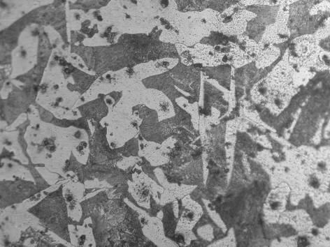 Microstructure of composite surface layer chromium carbides in alloy ferrite matrix etching Mi19Fe, magnification 400x Fig. 3.