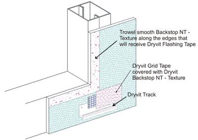 4) While the Backstop NT - Texture is still wet, using a trowel or spatula, smooth out the Backstop NT - Texture around all window and door perimeters and other areas that will later receive Dryvit