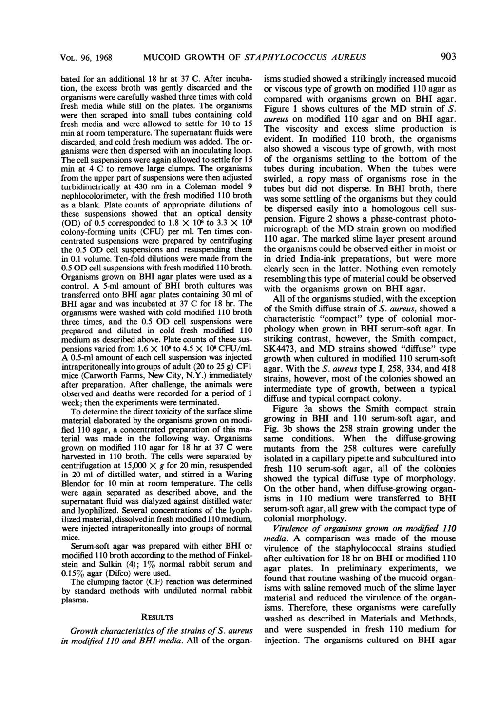 VOL. 96, 1968 MUCOID GROWTH OF STAPHYLOCOCCUS AUREUS bated for an additional 18 hr at 37 C.